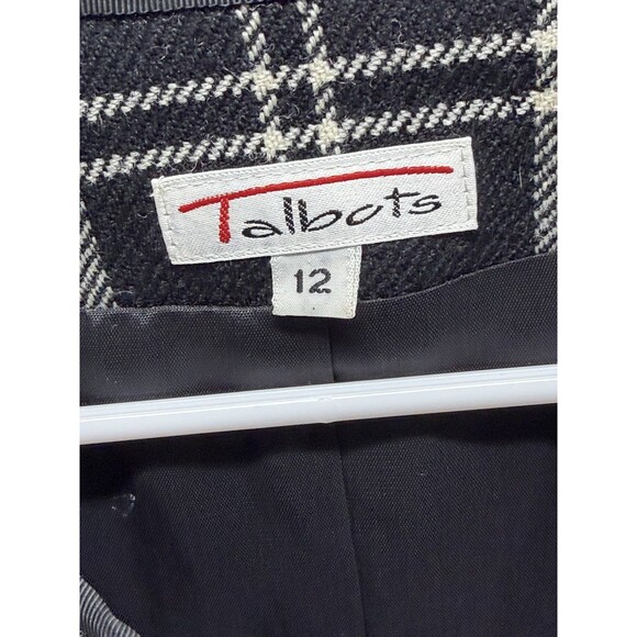 Talbots Vintage Wool Blazer Jacket Gold Pearl Button Boucle Plaid Black USA 12 - Picture 14 of 16